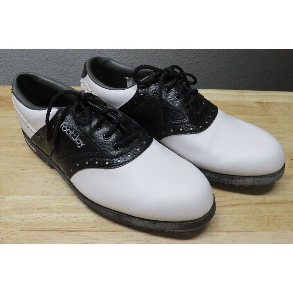 FootJoy Greenjoy 45492 Mens 7.5 1/2 Black White Leather Saddle Oxford Golf Shoes